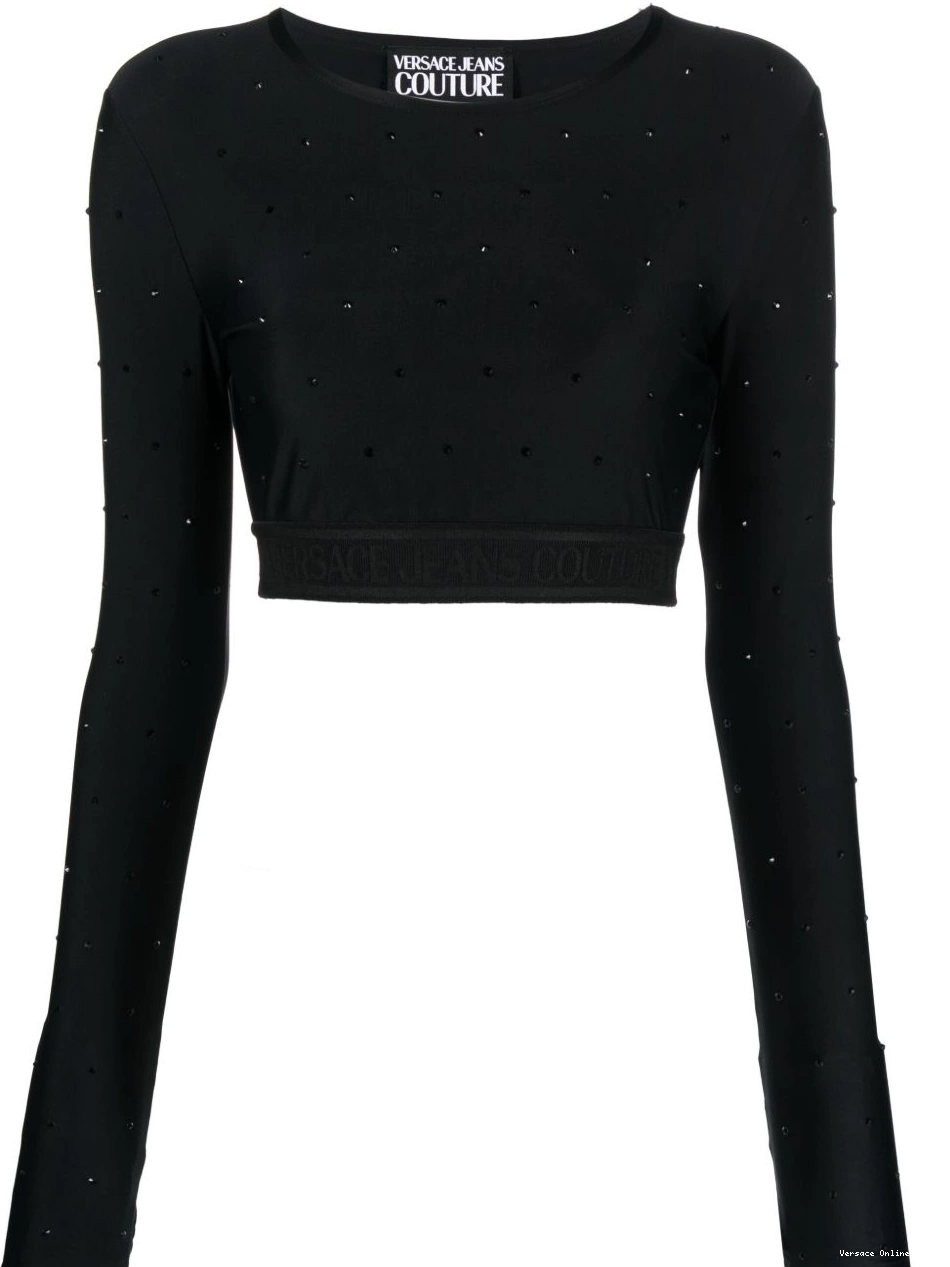 Affordable top crop Jeans crystal-embellished Women Versace Couture 0626